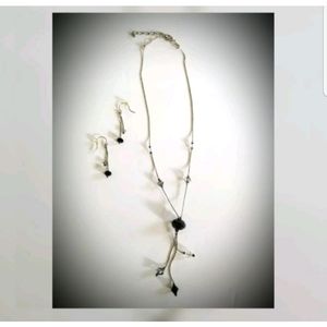 Dainty drop necklace earring set black costume